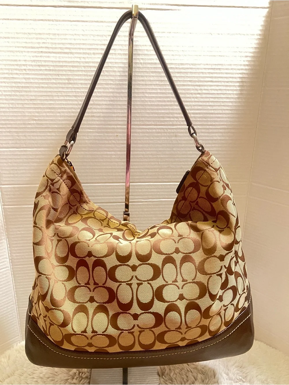 Coach Park Monogrammed Signature Canvas Hobo in Khaki and Brown with Orange Tag - Picture 2 of 14